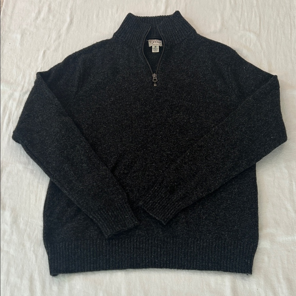 J. Crew Rugged Merino Men's Dark Gray Quarter Zip Wool Blend Sweater Size M